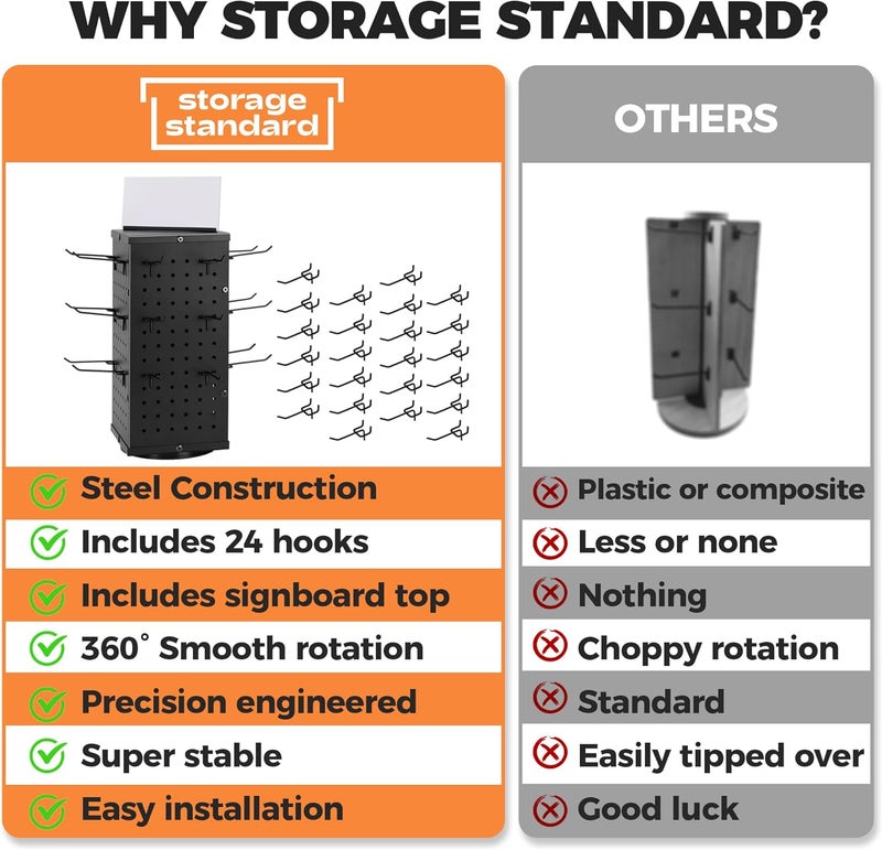 Storage Standard حامل عرض لوح دبابيس دوار مع 24 خطاف - عروض لوح دبابيس معدني دوار، حاملات للبيع، بائعين، بيع وعروض - منظم رف حرفي رباعي الجوانب للمنتجات، الملحقات، المجوهرات - Image 3